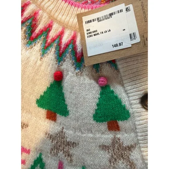 New Boden Edie Fair Isle Alpaca Blend Holiday Cardigan Sweater Cream S MSRP$150 - Picture 7 of 13